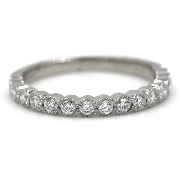 14K White Gold  Milgrain Edge Bezel Set ~.37Ctw Diamond Band