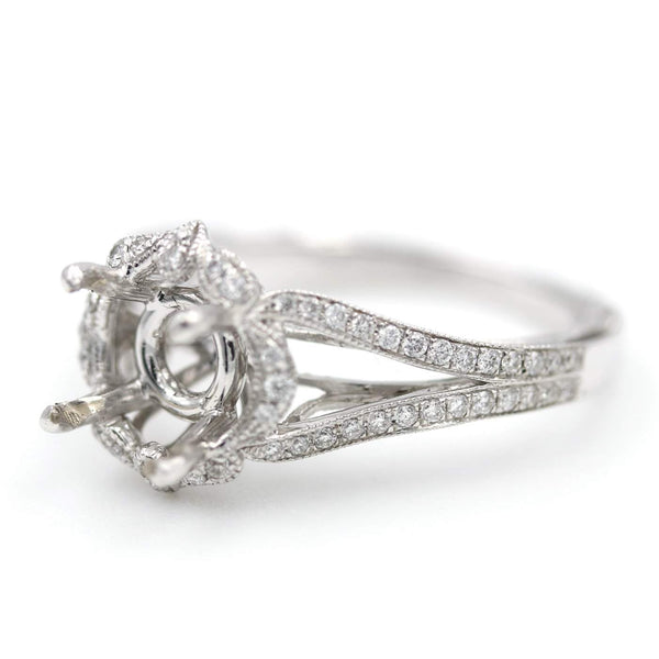 18K White Gold 'Parade' Vintage Style ~.25Ctw Diamond Semi-Mount - Provident Jewelry