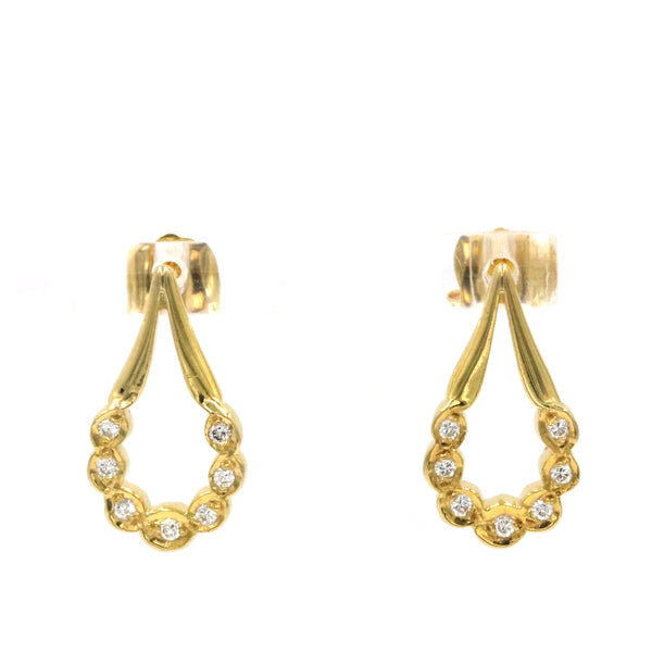 18K Yellow Gold Open Pear Shape ~.25ctw Diamond Earrings Post Provident Jewelery