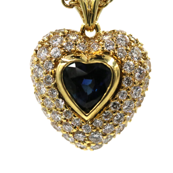 18K Yellow Gold Heart Sapphire and Diamond Pendant