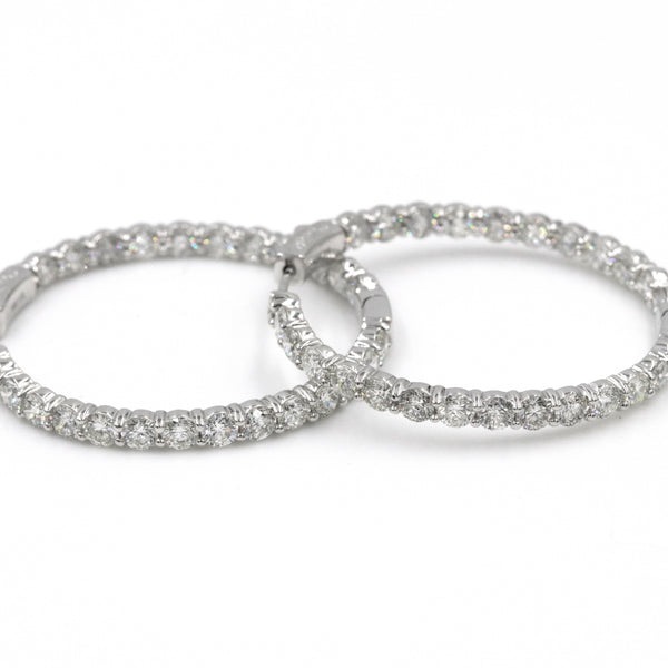 14K White Gold Inside-Outside Diamond Hoop Earrings