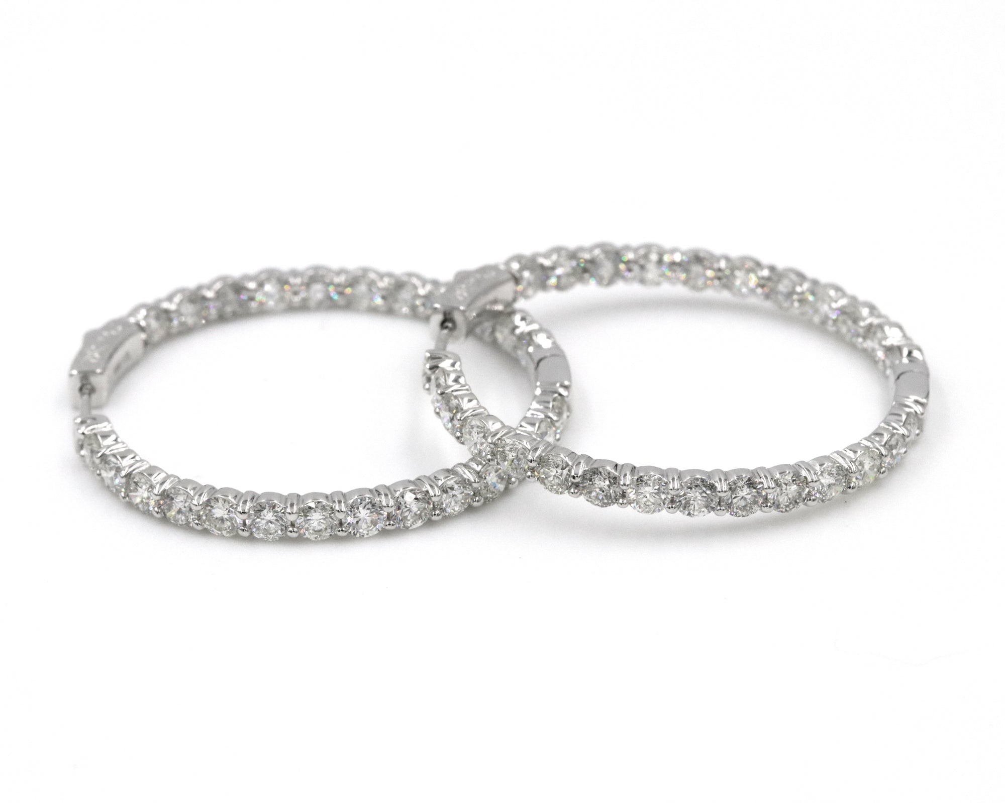 14K White Gold Inside-Outside Diamond Hoop Earrings