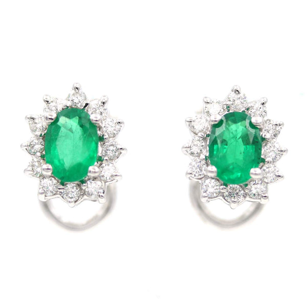 18K White Gold Oval 1.57Ctw Emerald And .53Ctw Diamond Halo Earrings Provident Jewelery