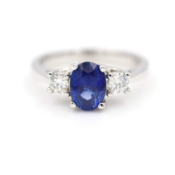 18K White Gold Oval 1.62Ctw Sapphire And .30Ctw Diamond Ring Provident Jewelery