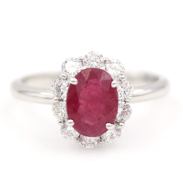 18K WG Oval Ruby And Diamond Halo Ring(Size 6) Provident Jewelery
