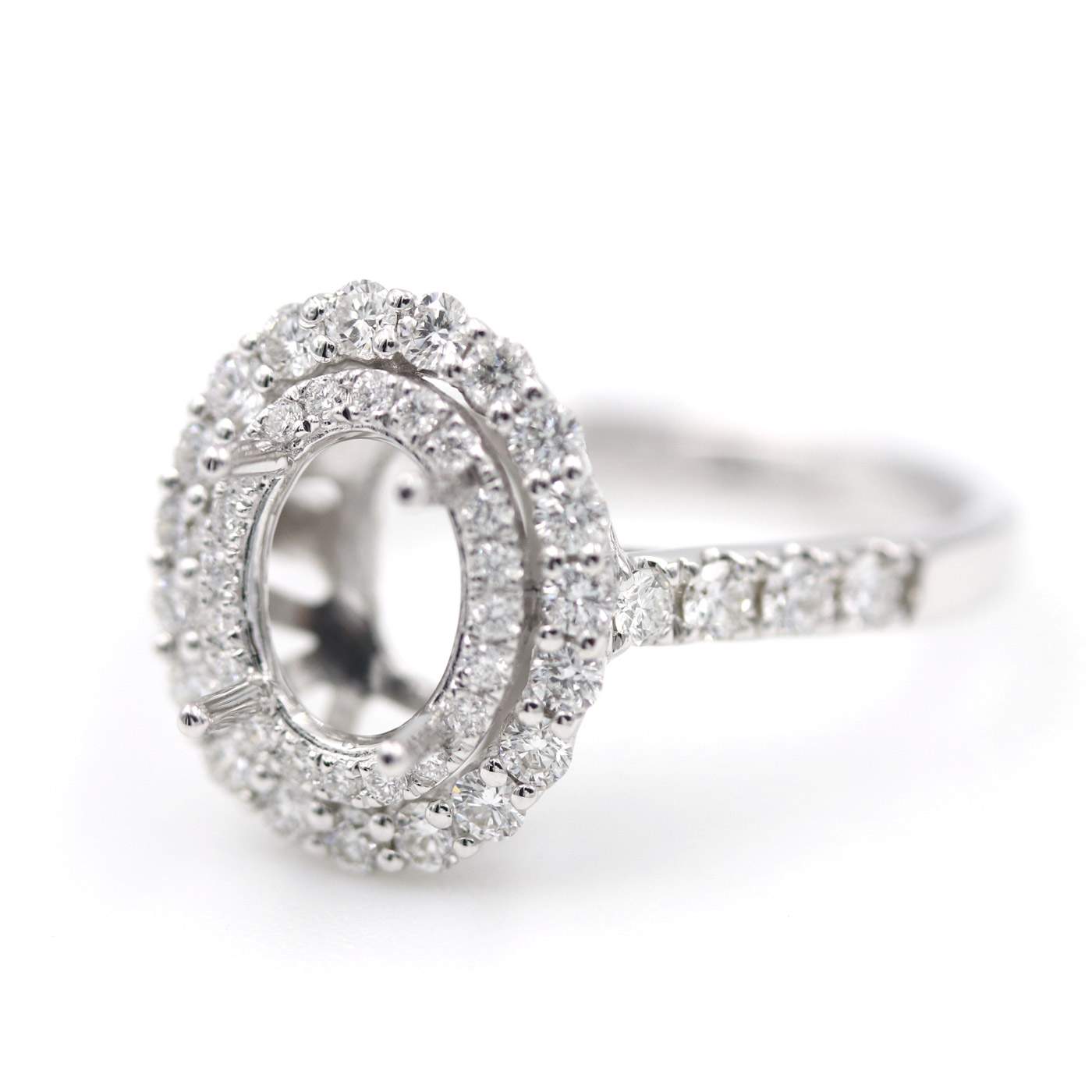 18K White Gold Oval Double Halo Diamond Semi-Mount