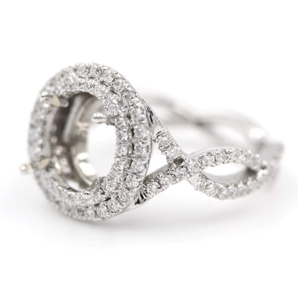 14K White Gold Unique Braided Style Double Halo1.00Ctw Diamond Semi-Mount - Provident Jewelry