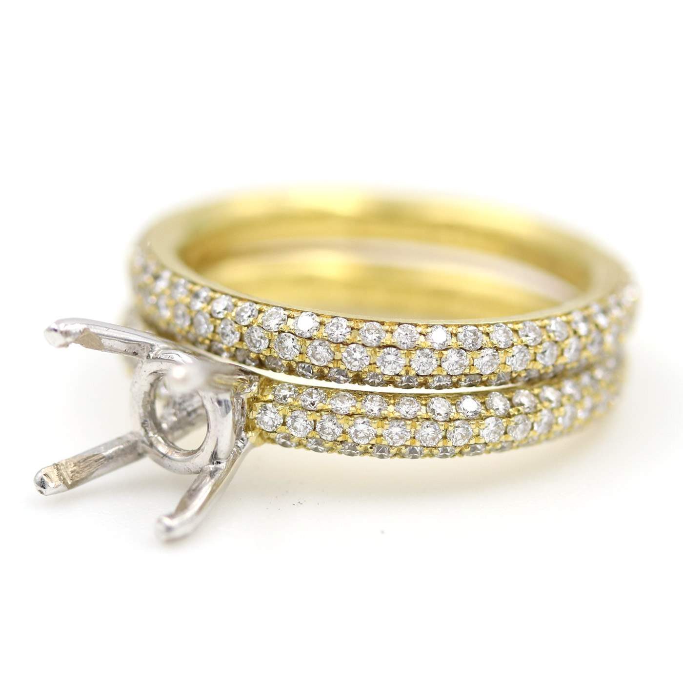 18K Yellow Gold Pave Diamond Semi-Mount Set