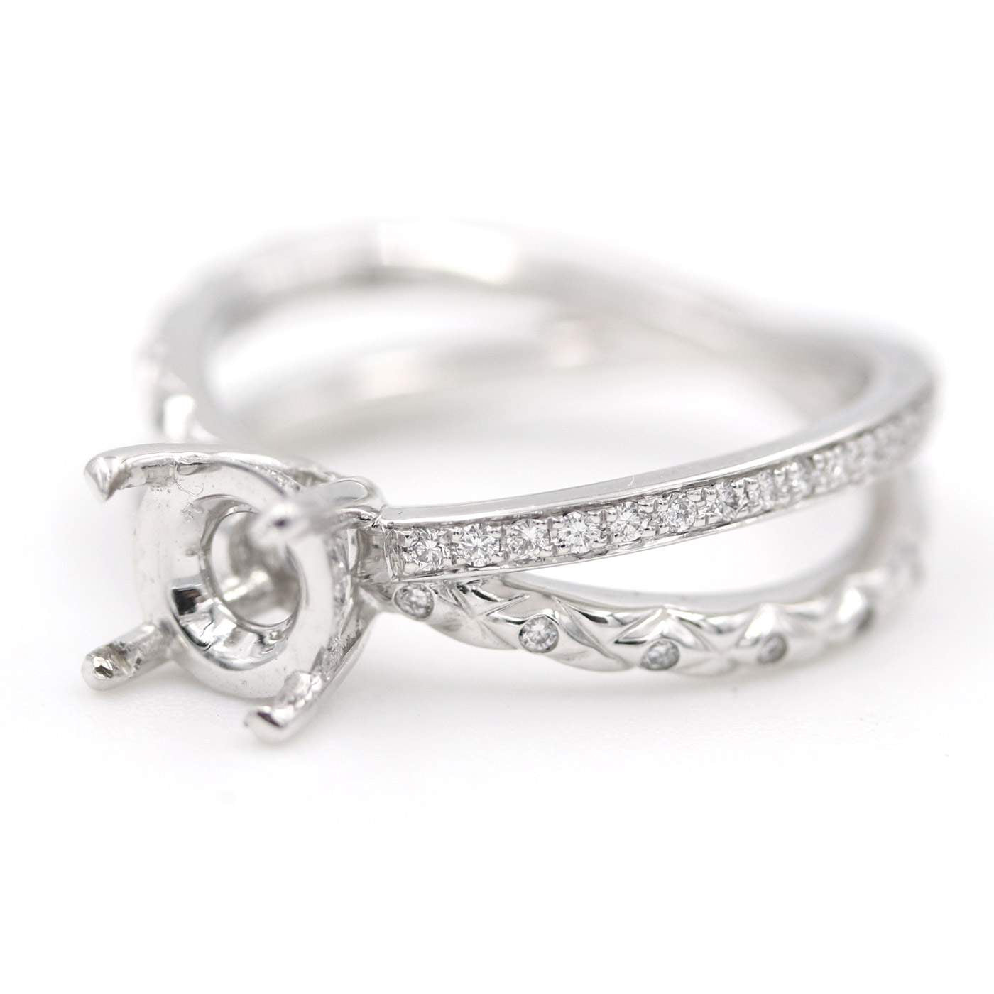 18K White Gold A. Jaffe Split Shank Diamond Semi-Mount
