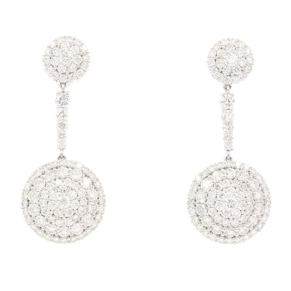 18K White Gold Dome Diamond Drop Earrings
