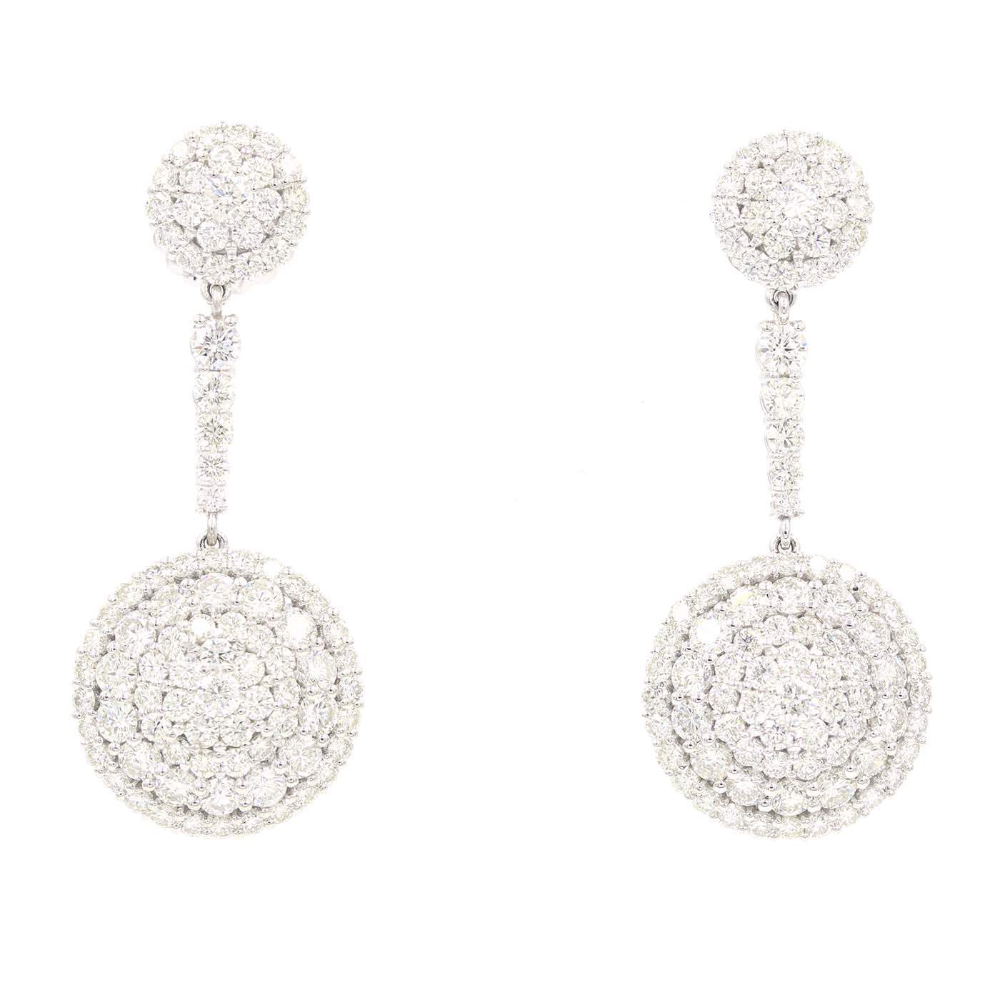18K White Gold Dome Diamond Drop Earrings