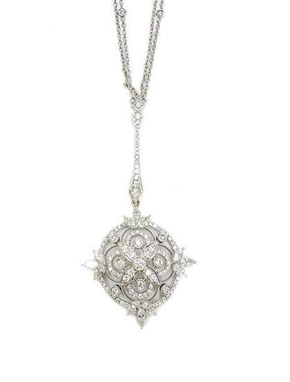 18K White Gold Diamond Flower Necklace 4.00Ctw