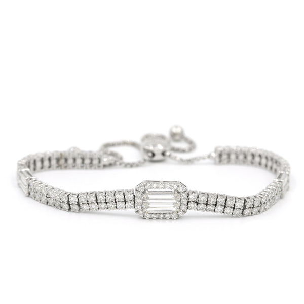 18K White Gold Diamond Bolo Bracelet 3.00Ctw