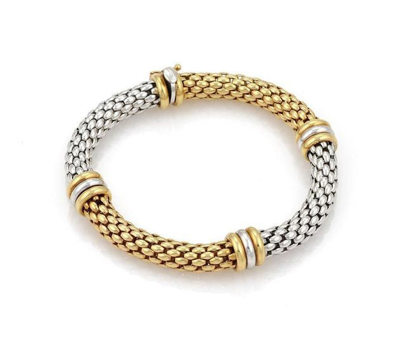 Vintage 18K White And Yellow Gold Fope Mesh Tube Bracelet, Inspected And Detailed by FOPE