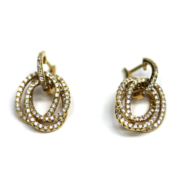 18K Yellow Gold Triple Circle Diamond Huggie Earrings