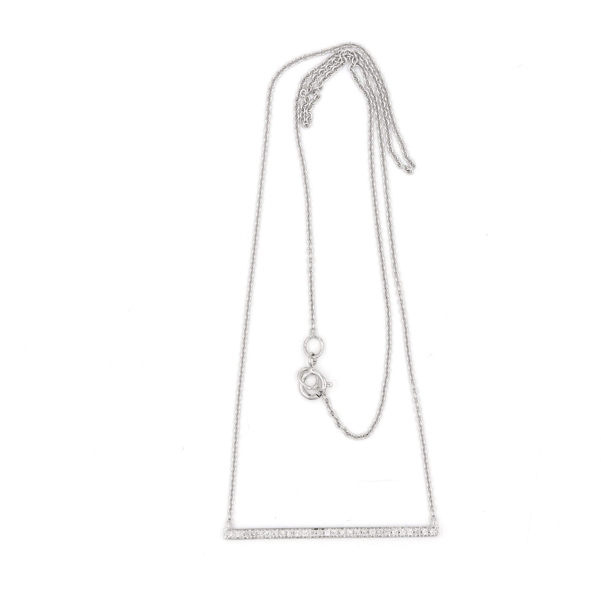 14K White Gold Diamond Bar Necklace