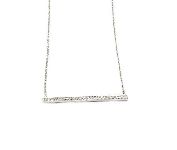 14K White Gold Diamond Bar Necklace