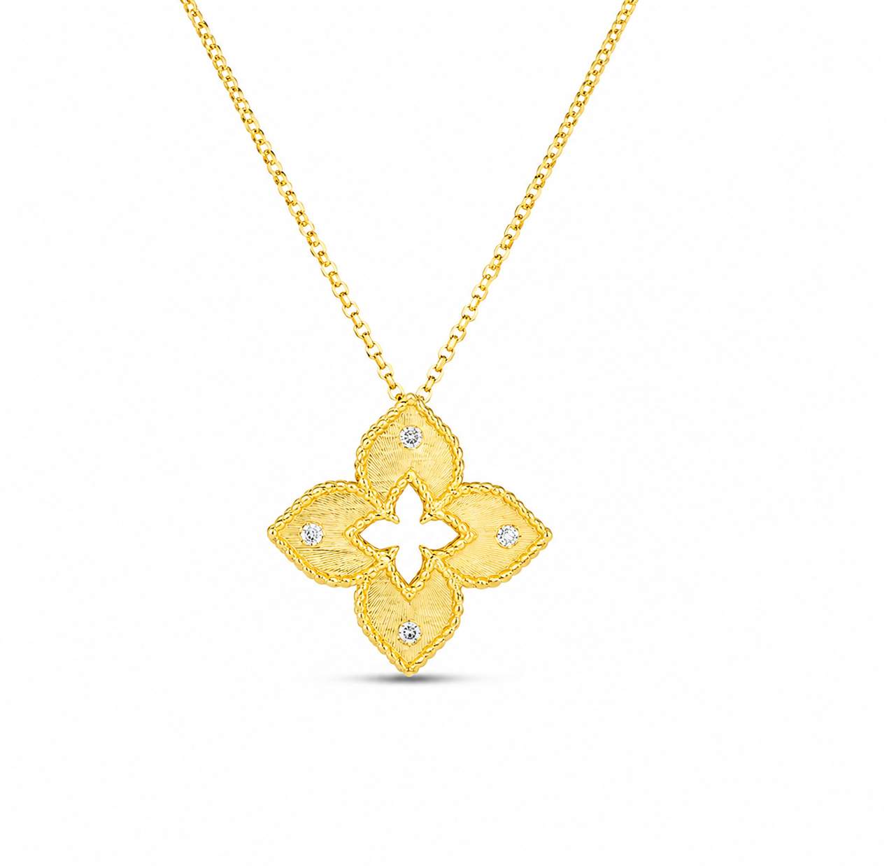 Roberto Coin 18K Petite Venetian Princess Diamond And Satin Finish Flower Necklace