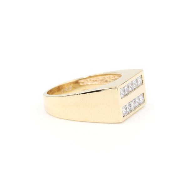 14K Yellow Gold 2 Channel Princess Cut ~1.50Ctw Diamond Rectangular Top Ring Provident Jewelery