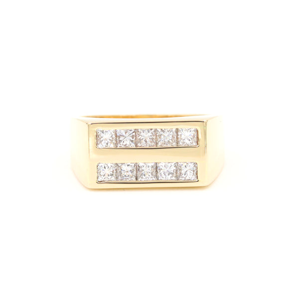 14K Yellow Gold 2 Channel Princess Cut ~1.50Ctw Diamond Rectangular Top Ring Provident Jewelery