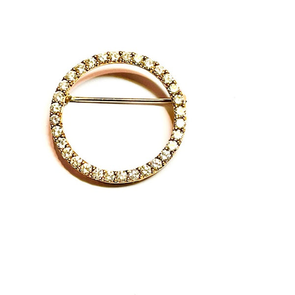 18K Yellow Gold Diamond Circle Pendant/Brooch