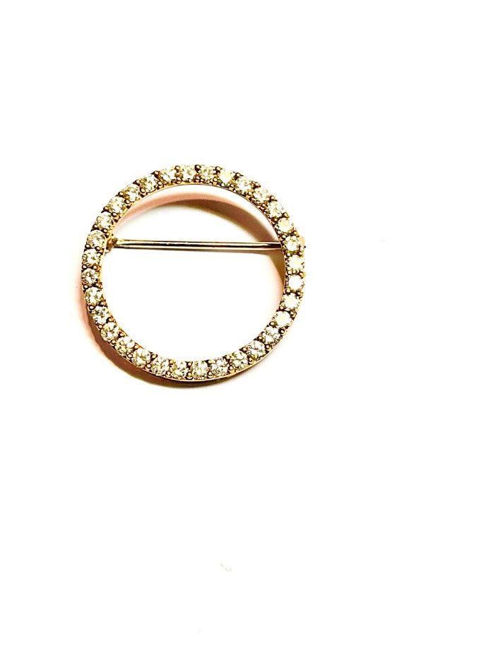 18K Yellow Gold Diamond Circle Pendant/Brooch