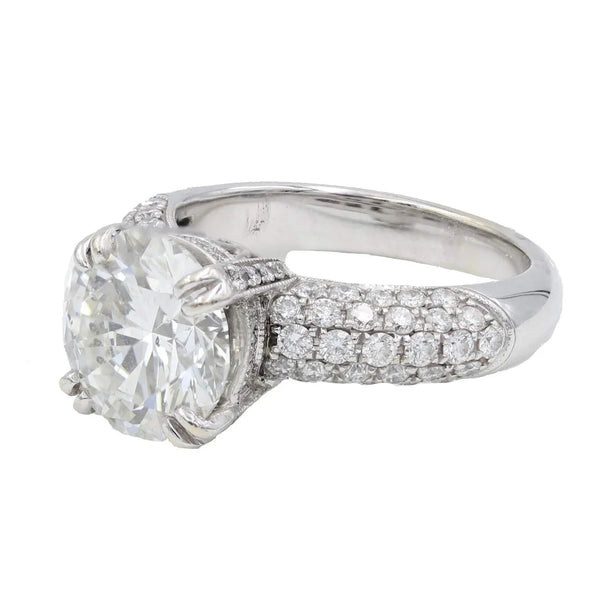 18K WG Pave GIA 3.70Ct Diamond Engagement Ring, Set in Diamond Mounting=~1.00Ctw