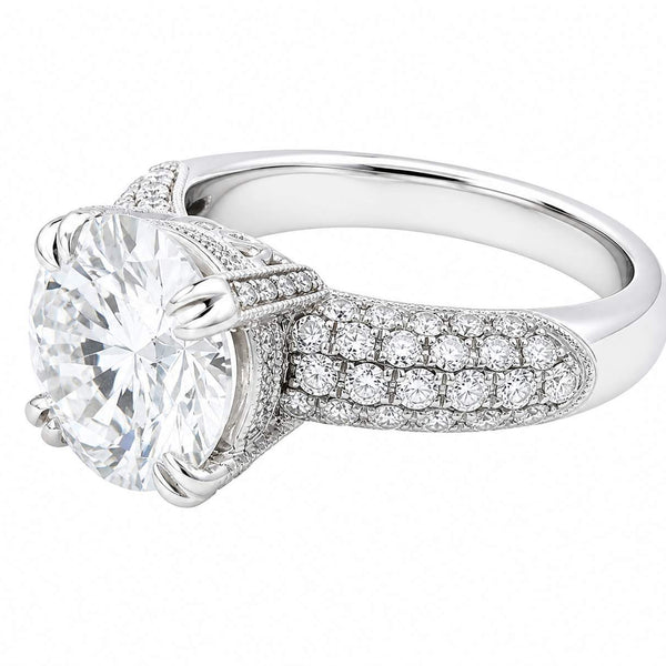 18K WG Pave GIA 3.70Ct Diamond Engagement Ring, Set in Diamond Mounting=~1.00Ctw