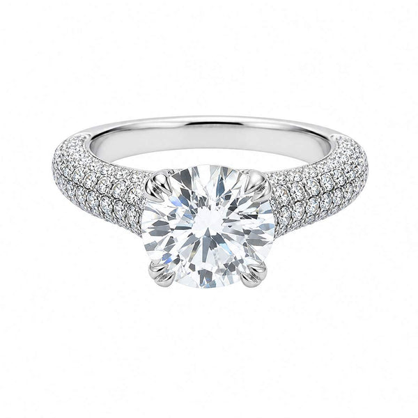 18K WG Pave GIA 3.70Ct Diamond Engagement Ring, Set in Diamond Mounting=~1.00Ctw
