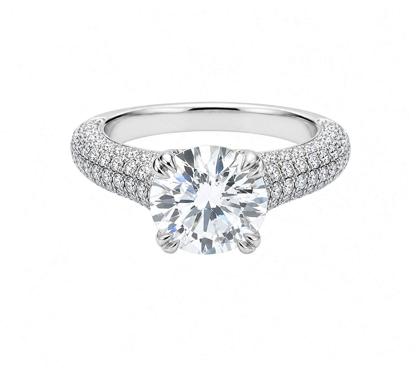 18K WG Pave GIA 3.70Ct Diamond Engagement Ring, Set in Diamond Mounting=~1.00Ctw