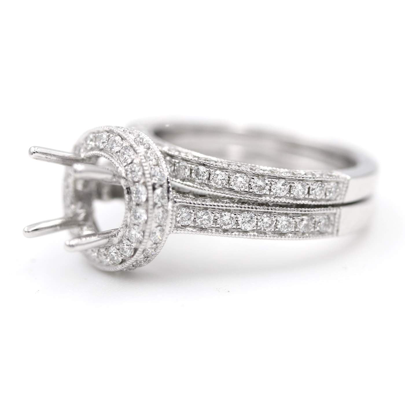 18K White Gold Diamond Halo Semi-Mount Bridal Set