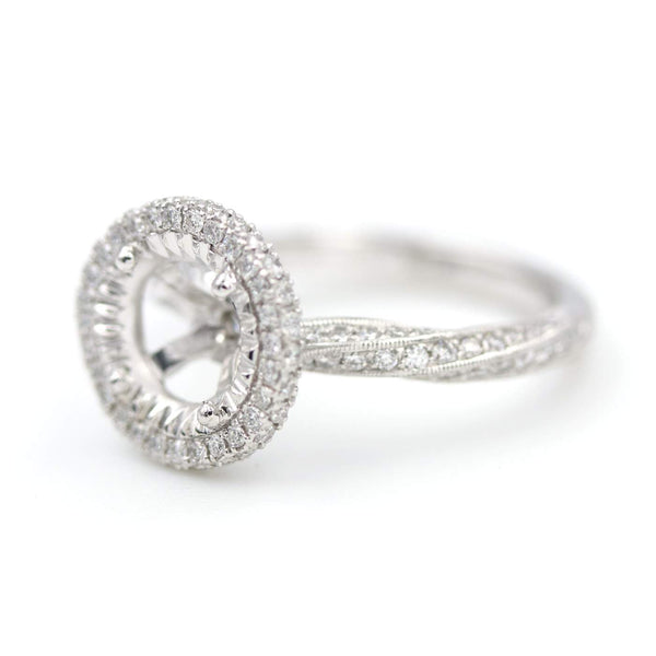 Platinum Twist Shank And Halo.84Ctw Diamond Semi-Mount