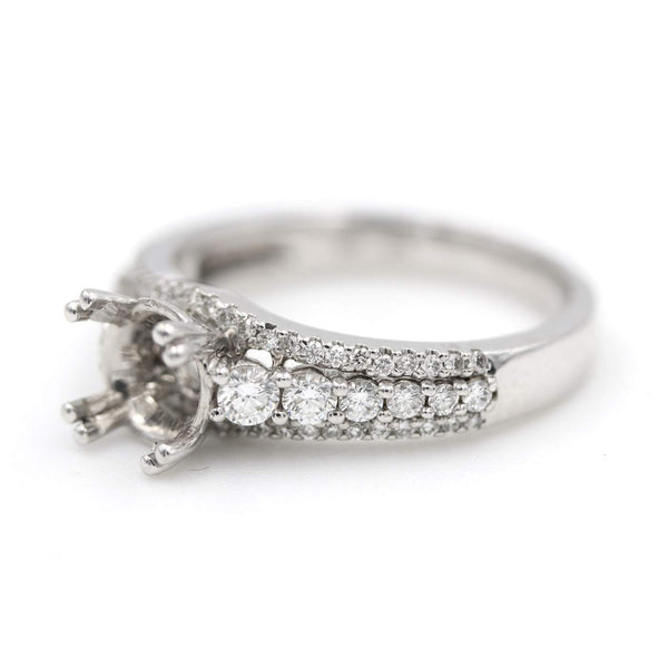 14K White Gold  3 Row .63Ctw Diamond Semi-Mount