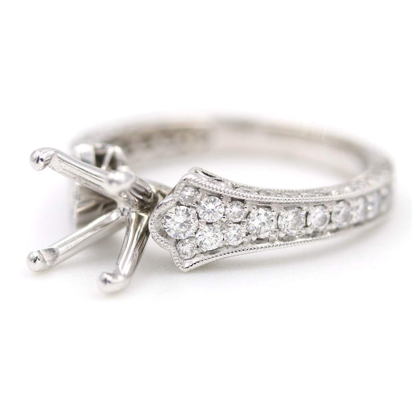 Beautiful 18K White Gold ~1.13Ctw Diamond Fancy Engagement Mounting. ,* No Center