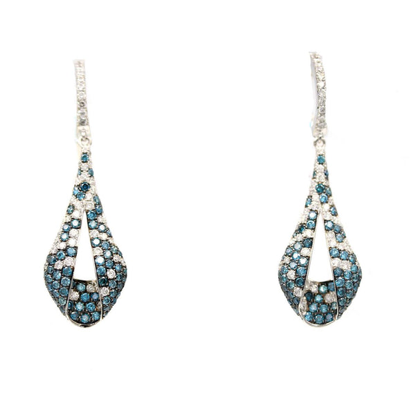 14K Gold Blue and White Diamond Drop Earrings