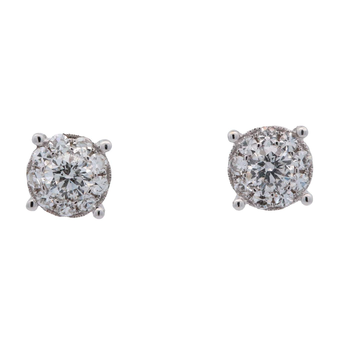 18K White Gold Diamond Halo Stud Earrings