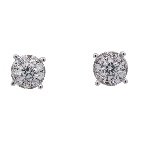 18K White Gold Diamond Halo Stud Earrings