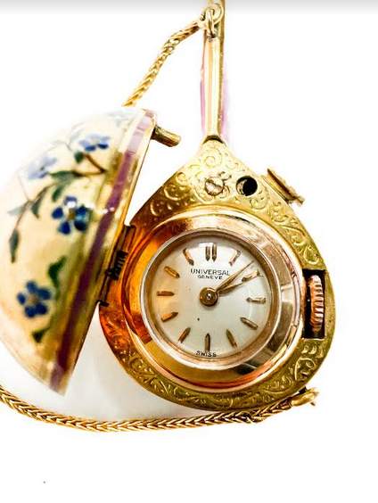 Vintage 18K Yellow Gold Mandolin Watch Pendant