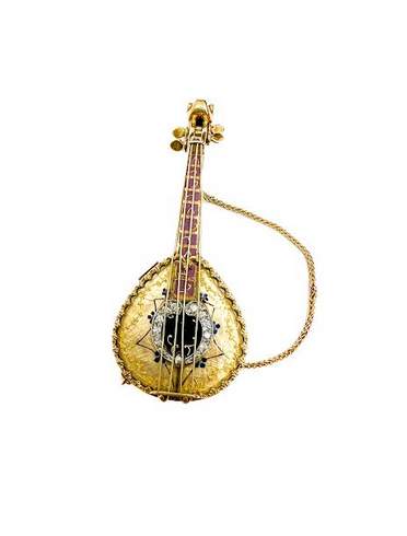 Vintage 18K Yellow Gold Mandolin Watch Pendant