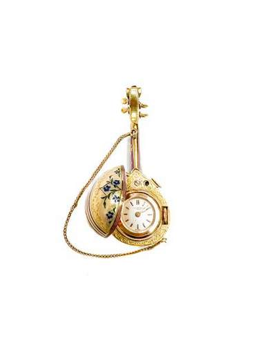 Vintage 18K Yellow Gold Mandolin Watch Pendant