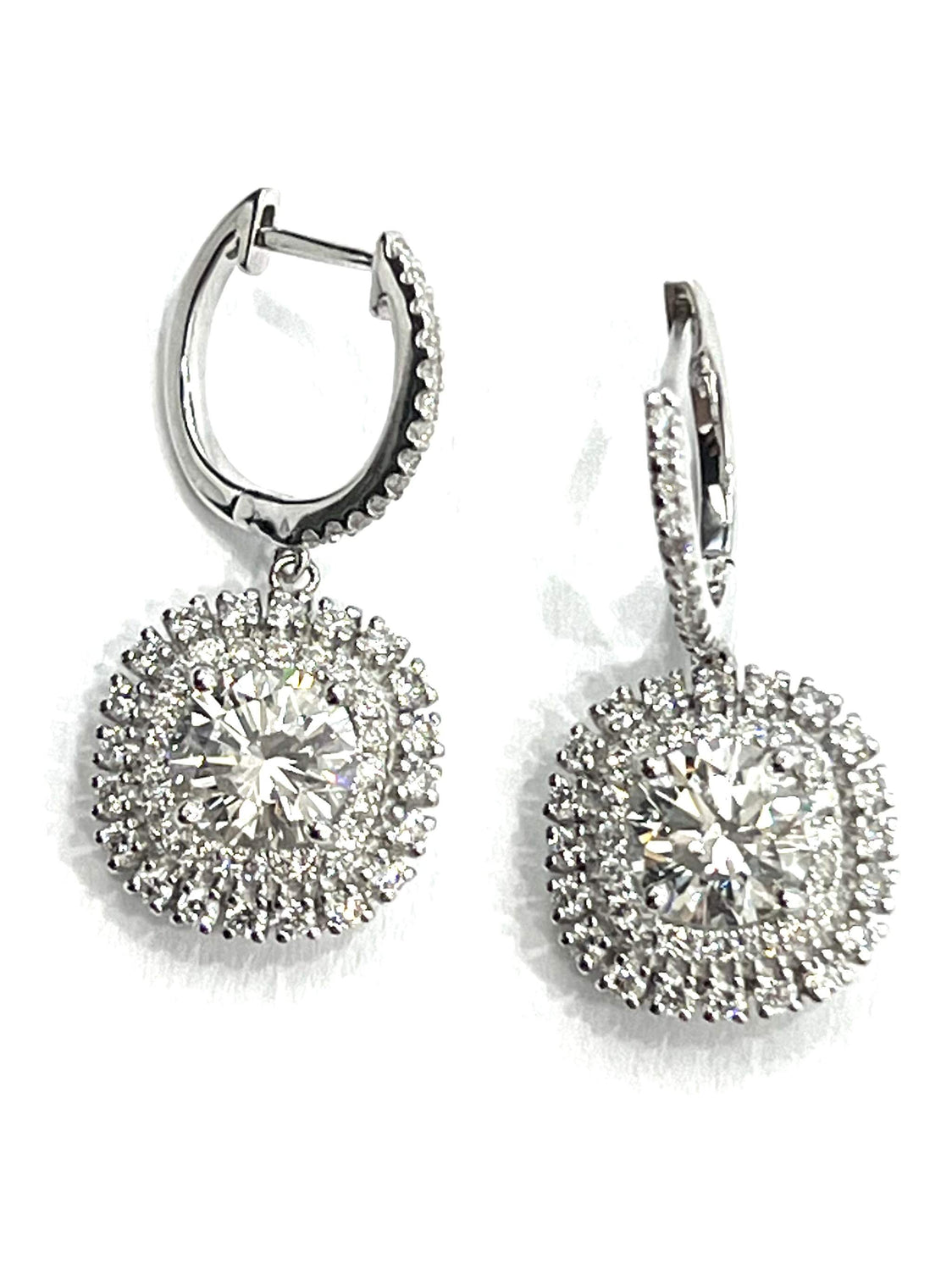 18K White Gold Double Halo Diamond Drop Earrings