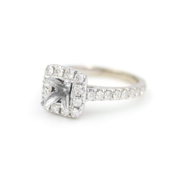 14K White Gold Neil Lane Princess Cut Halo Semi-Mount Ring