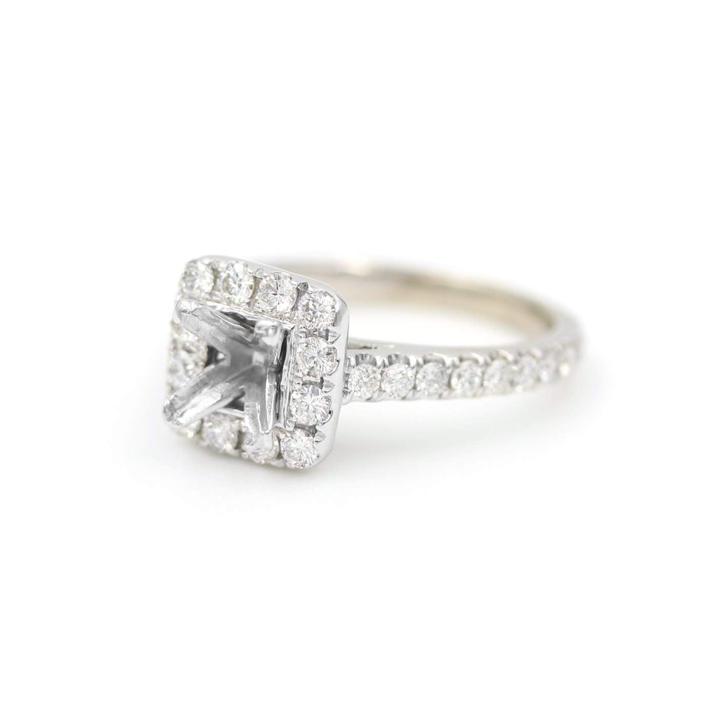 14K White Gold Neil Lane Princess Cut Halo Semi-Mount Ring