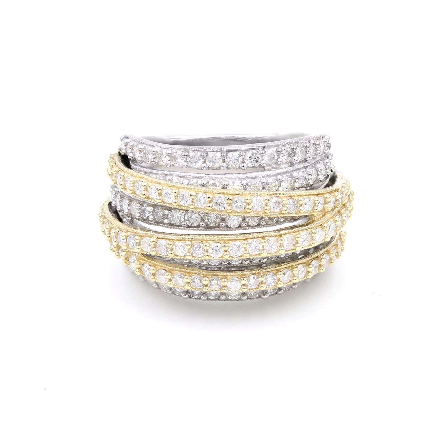 14K Two-Tone Diamond Crossover Ring