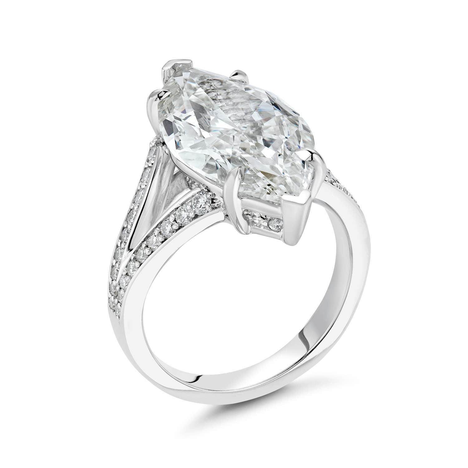 Provident Custom Design: 18K White Gold  6.01ctw Marquise Diamond And Round ~.82ctw Diamond Ring.