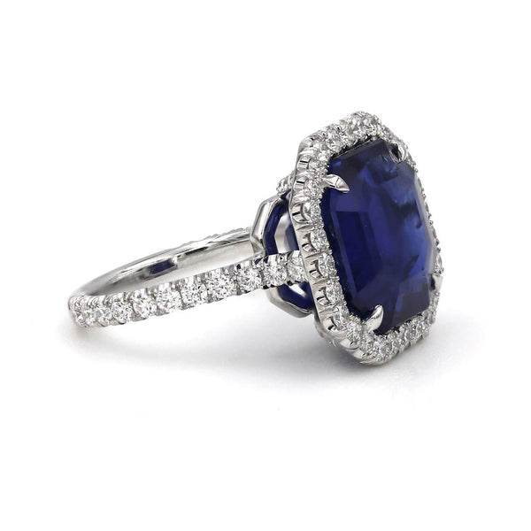 Provident Jewelry Custom Design: Platinum Natural 15.15ct Natural Ceylon Sapphire( AGL ) And ~1.56Ctw Diamond (FG- VS)Ring.