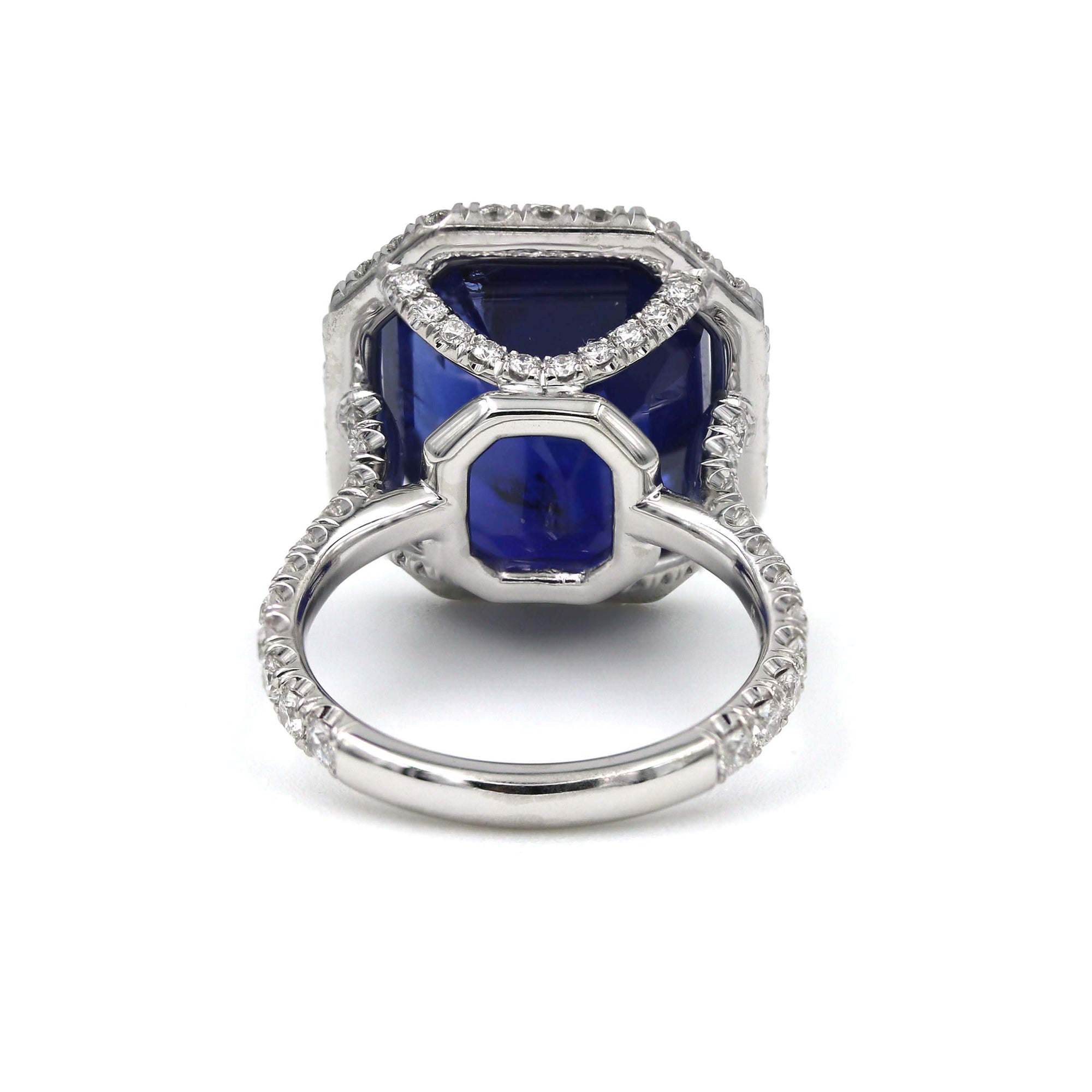 Platinum Ceylon Sapphire and Diamond Halo Ring