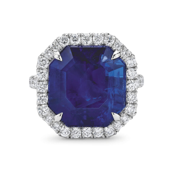 Provident Jewelry Custom Design: Platinum Natural 15.15ct Natural Ceylon Sapphire( AGL ) And ~1.56Ctw Diamond (FG- VS)Ring.