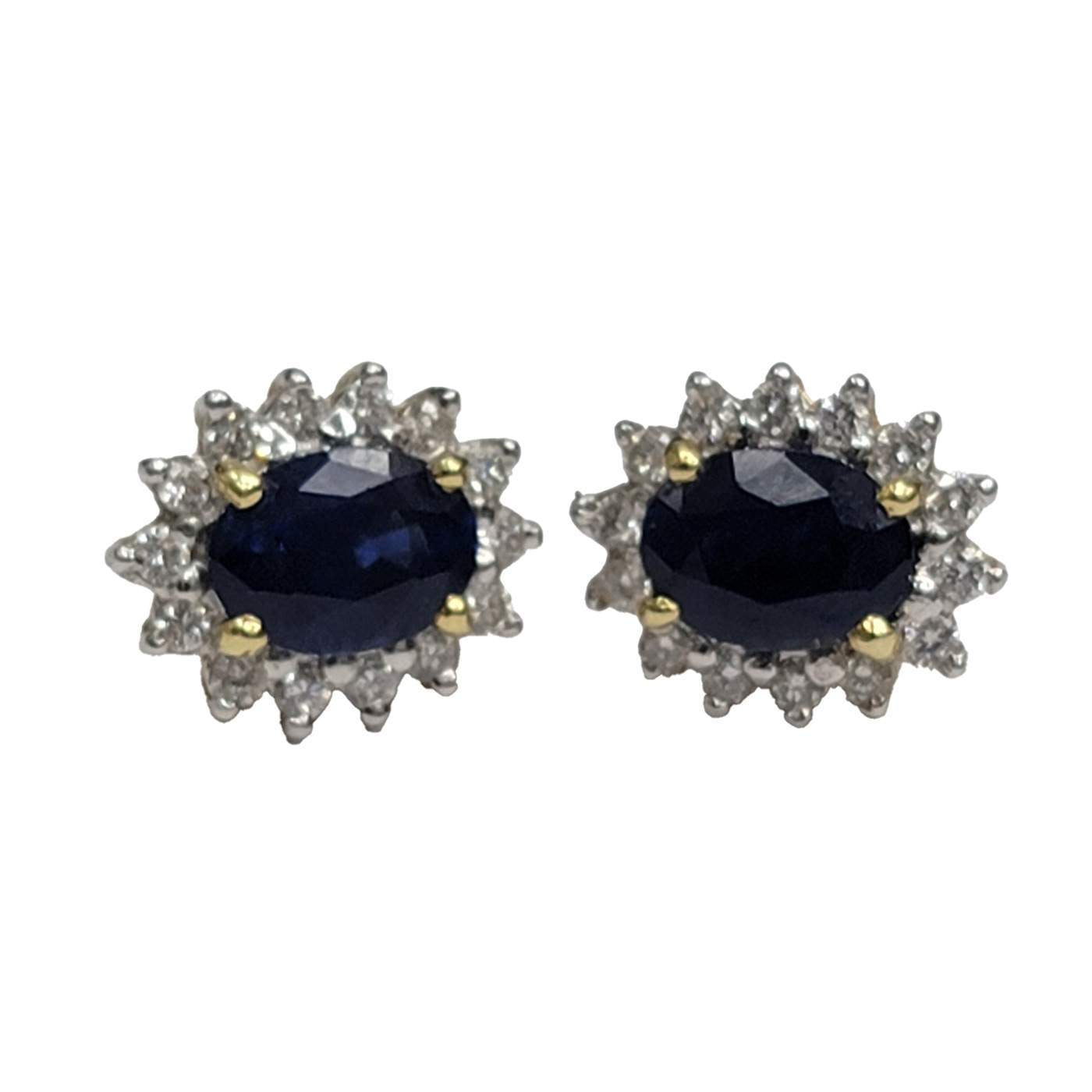18K Yellow and White Gold Sapphire and Diamond Halo Stud Earrings