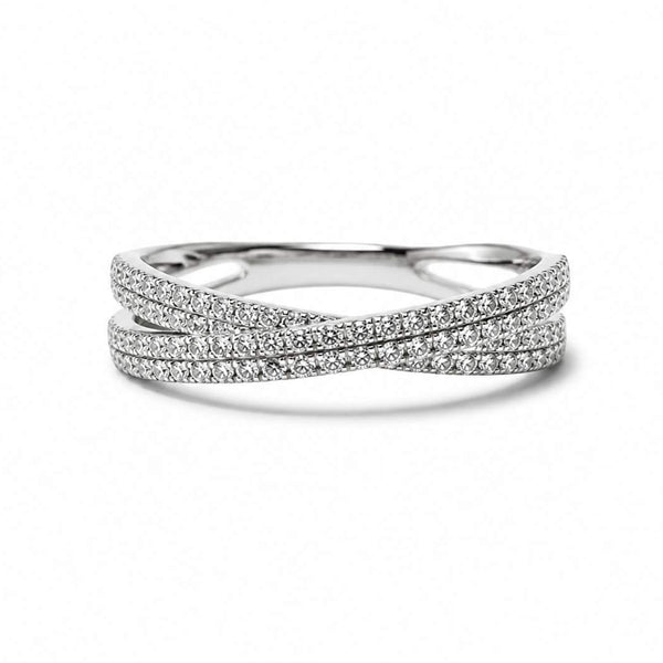 14K White Gold Diamond Crossover Band